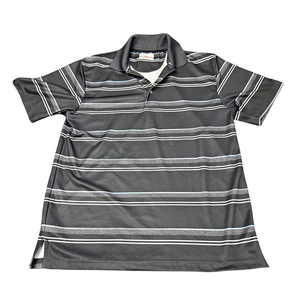 Grand Slam Polo Shirt Mens Medium Black Striped Airflow Golf Performance Top